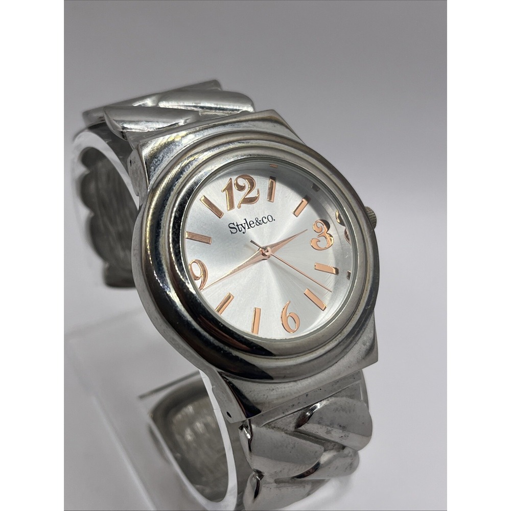 Style & Co. Women's Quartz Watch Silver Tone Bangle Band 38mm- New Battery